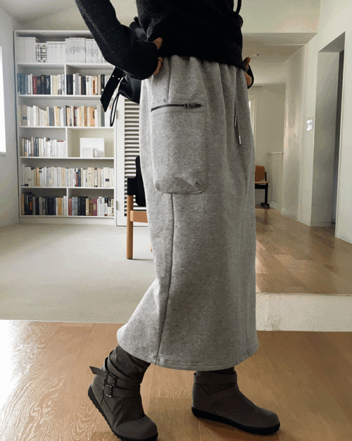 [羊起毛] ニック ファスナー ガンパン ポケット フレンチテリー ロング スカート